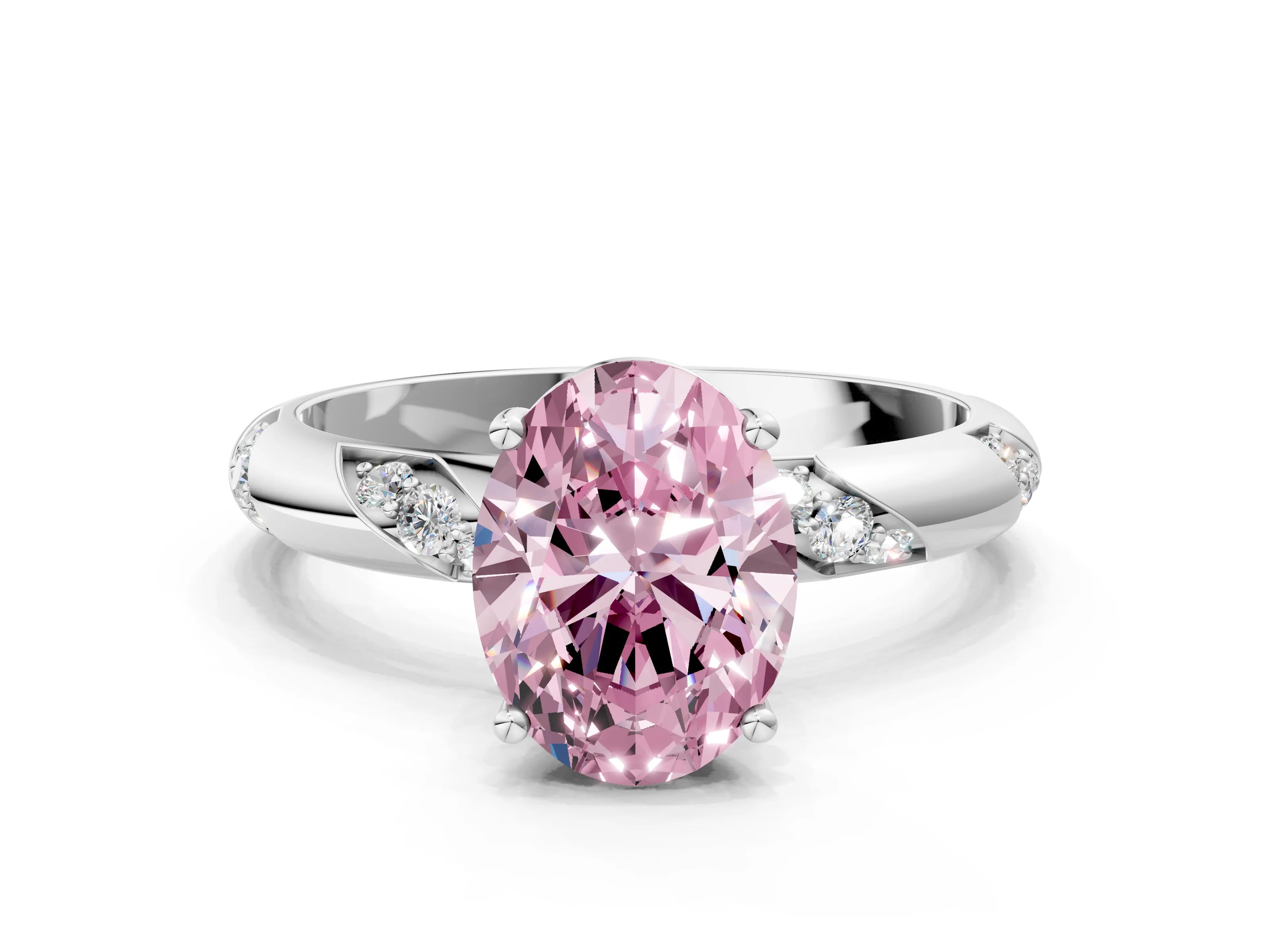 White gold Fancy Pink Oval Cut Solitaire Diamond Engagement Ring with Twisted Pave Band and Four-Prong Setting_19