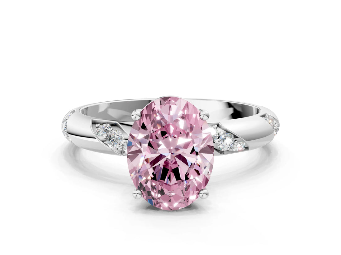 White gold Fancy Pink Oval Cut Solitaire Diamond Engagement Ring with Twisted Pave Band and Four-Prong Setting_19