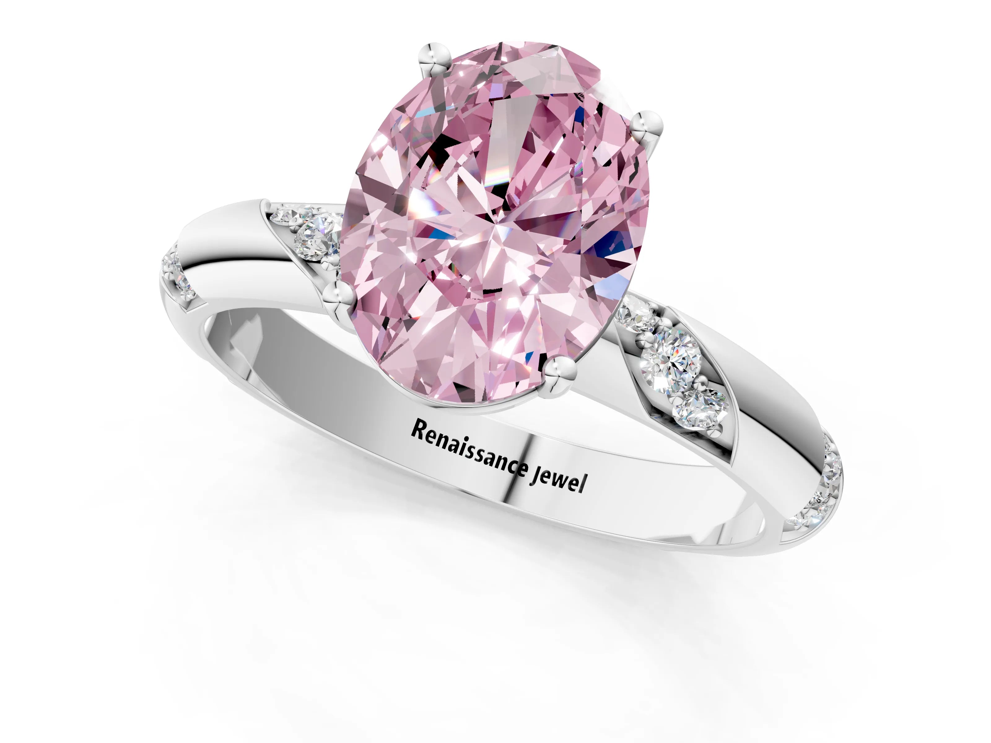 White gold Fancy Pink Oval Cut Solitaire Diamond Engagement Ring with Twisted Pave Band and Four-Prong Setting_20