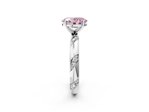 White gold Fancy Pink Oval Cut Solitaire Diamond Engagement Ring with Twisted Pave Band and Four-Prong Setting_21