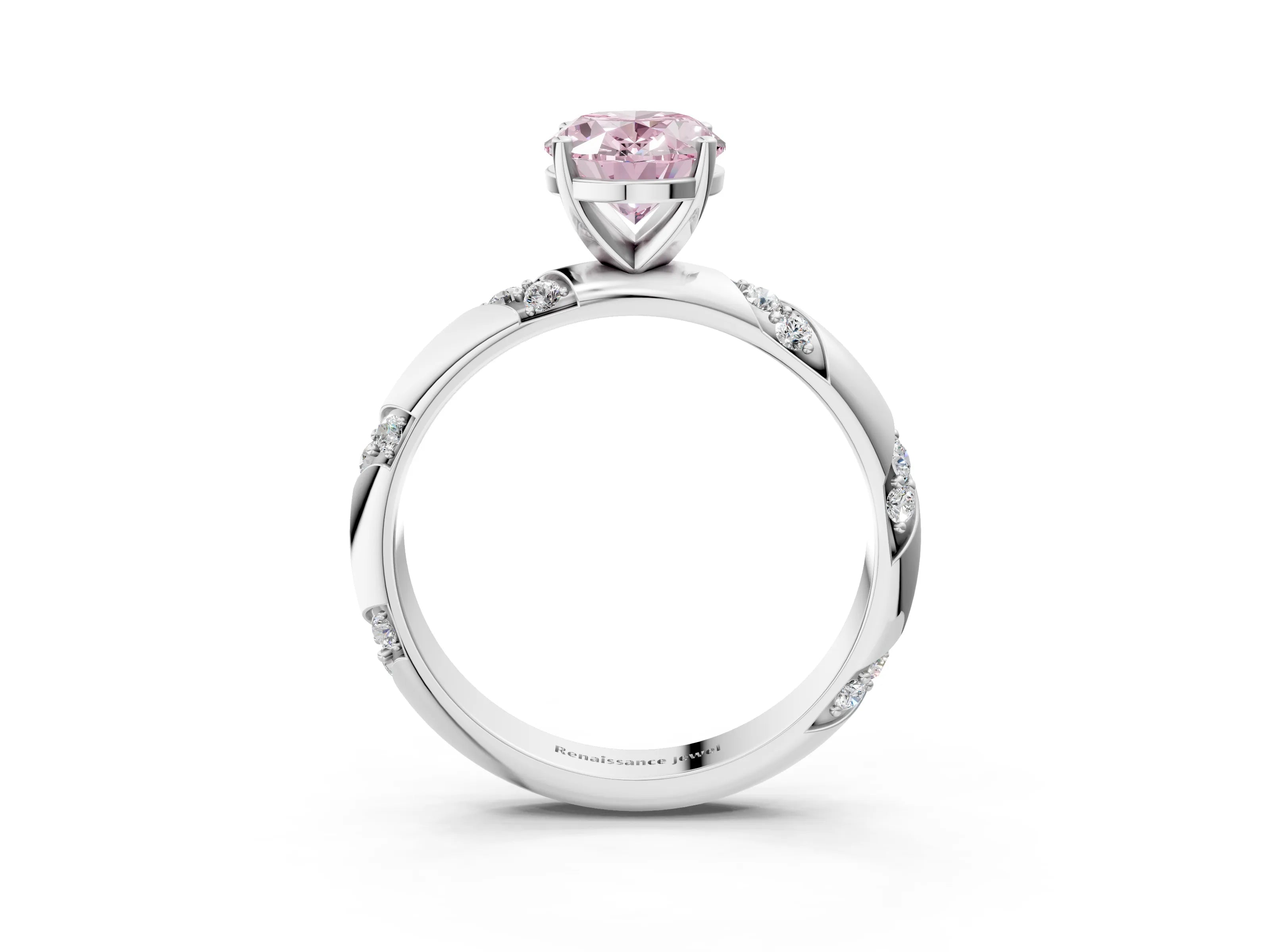 White gold Fancy Pink Oval Cut Solitaire Diamond Engagement Ring with Twisted Pave Band and Four-Prong Setting_22
