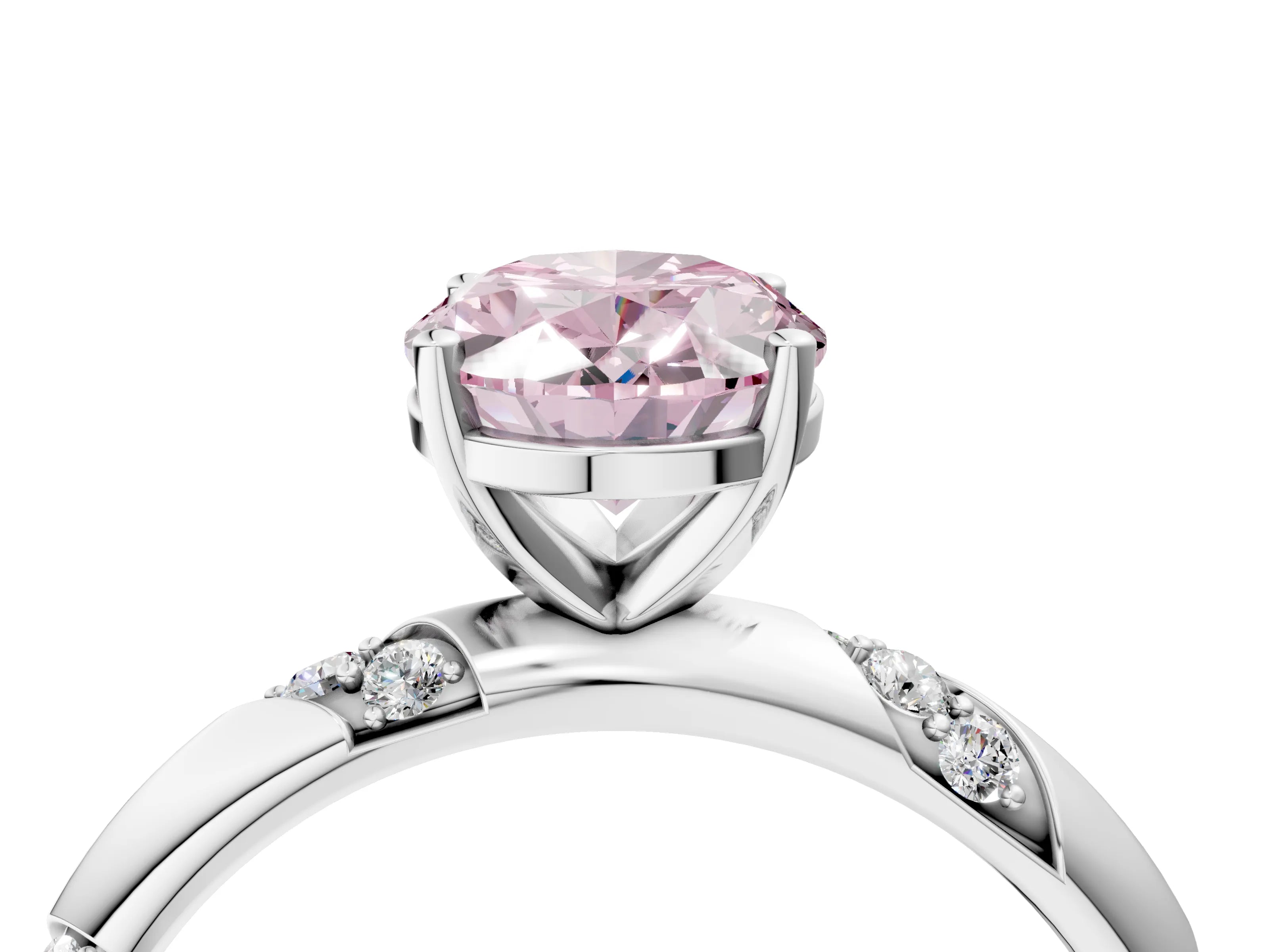 White gold Fancy Pink Oval Cut Solitaire Diamond Engagement Ring with Twisted Pave Band and Four-Prong Setting_23
