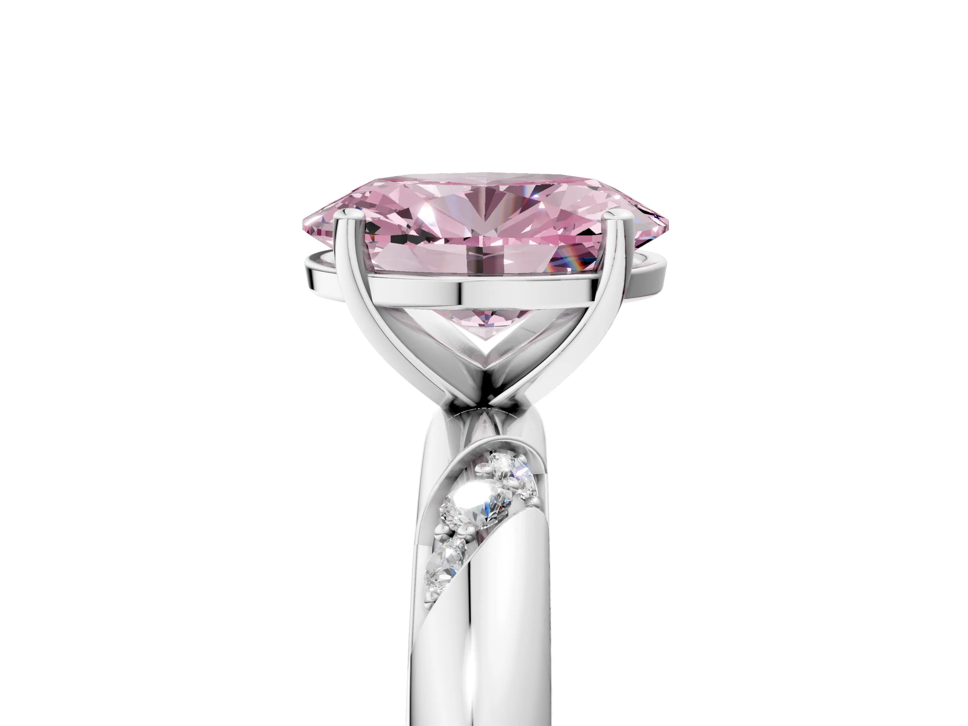 White gold Fancy Pink Oval Cut Solitaire Diamond Engagement Ring with Twisted Pave Band and Four-Prong Setting_24