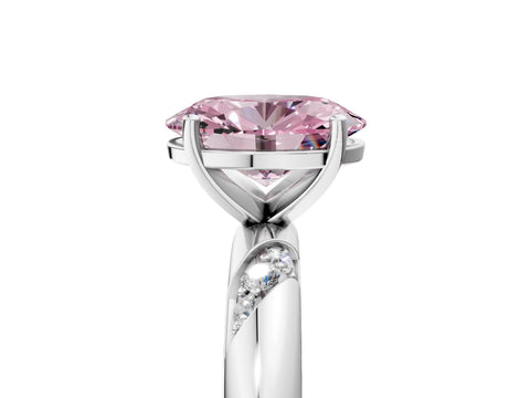 White gold Fancy Pink Oval Cut Solitaire Diamond Engagement Ring with Twisted Pave Band and Four-Prong Setting_24