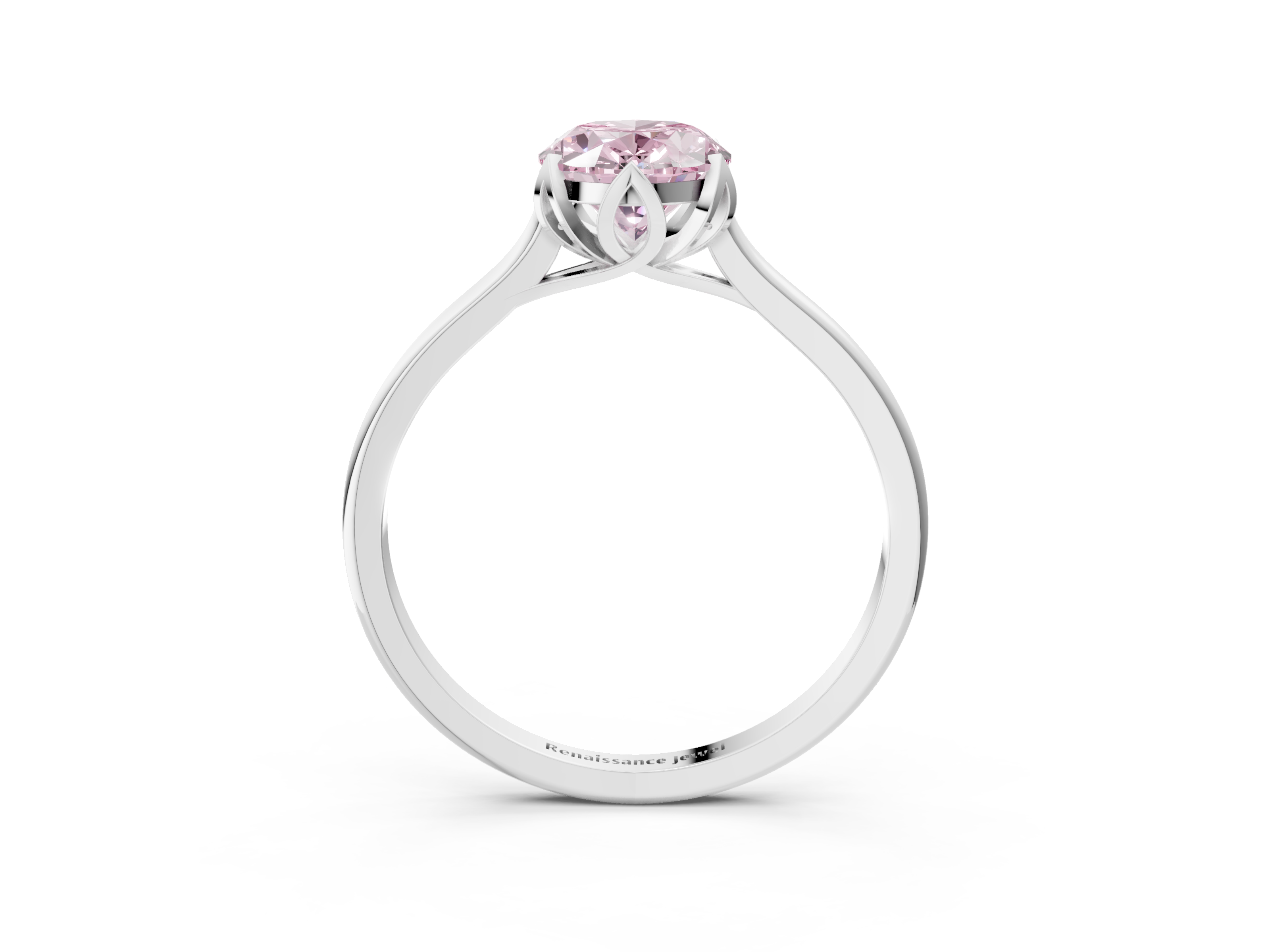 White gold Fancy Pink Oval  Cut Solitaire Diamond Ring with Flower-Prong Setting and Classic Band_7