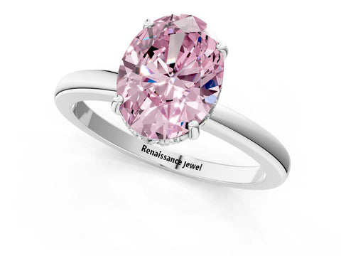 White gold Fancy Pink Oval Cut Solitaire Diamond Ring with Prong Setting and Plain Band_1