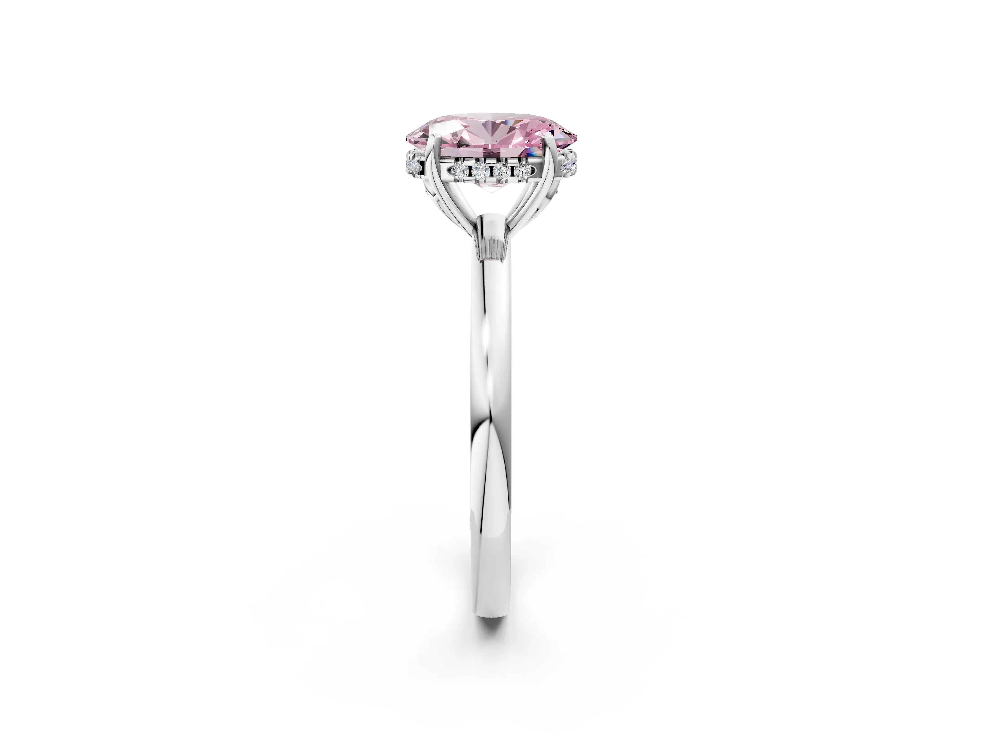 White gold Fancy Pink Oval Cut Solitaire Diamond Ring with Prong Setting and Plain Band_2