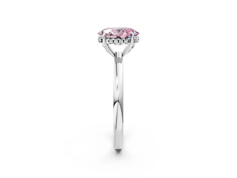 White gold Fancy Pink Oval Cut Solitaire Diamond Ring with Prong Setting and Plain Band_2