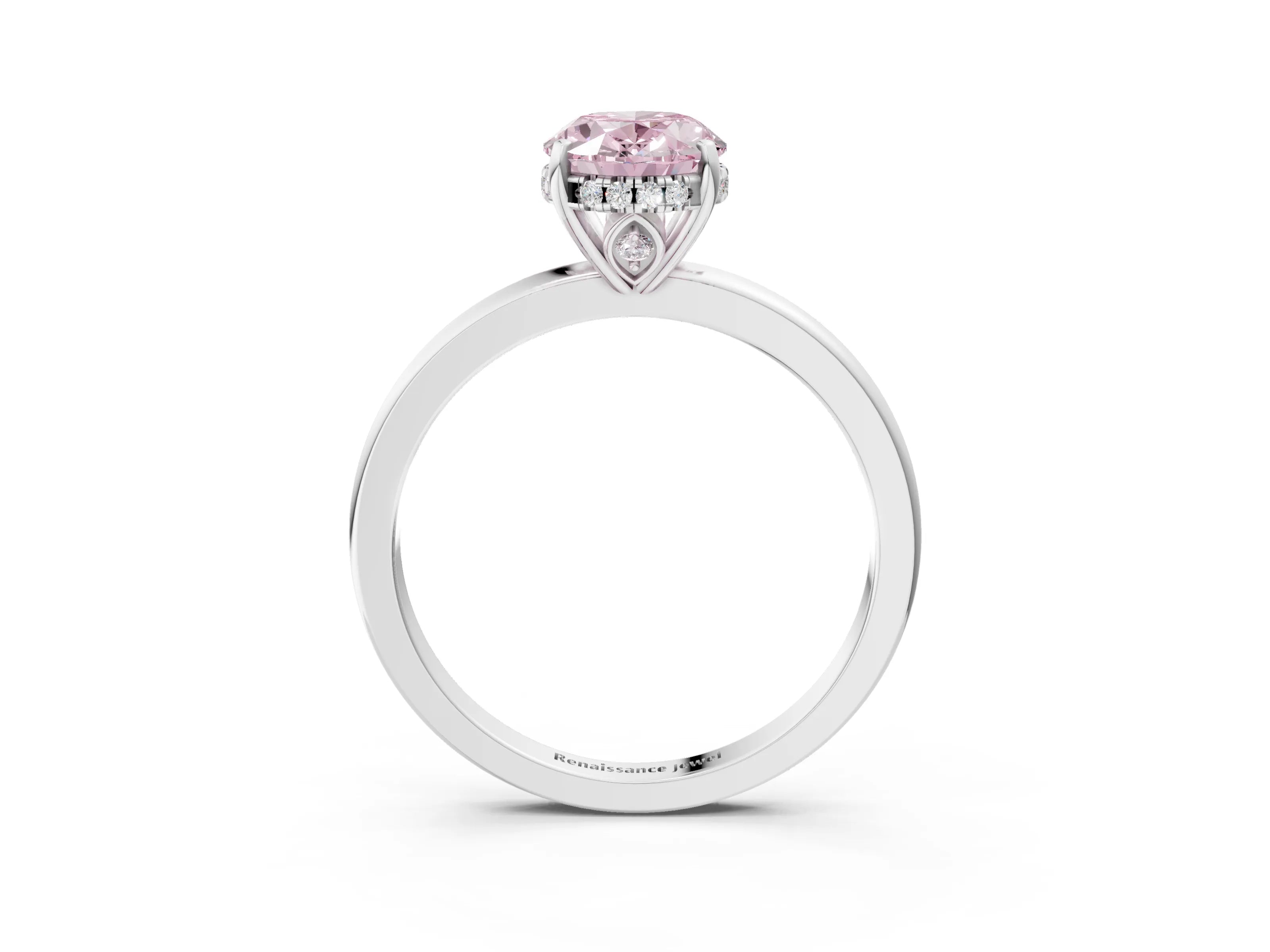 White gold Fancy Pink Oval Cut Solitaire Diamond Ring with Prong Setting and Plain Band_3