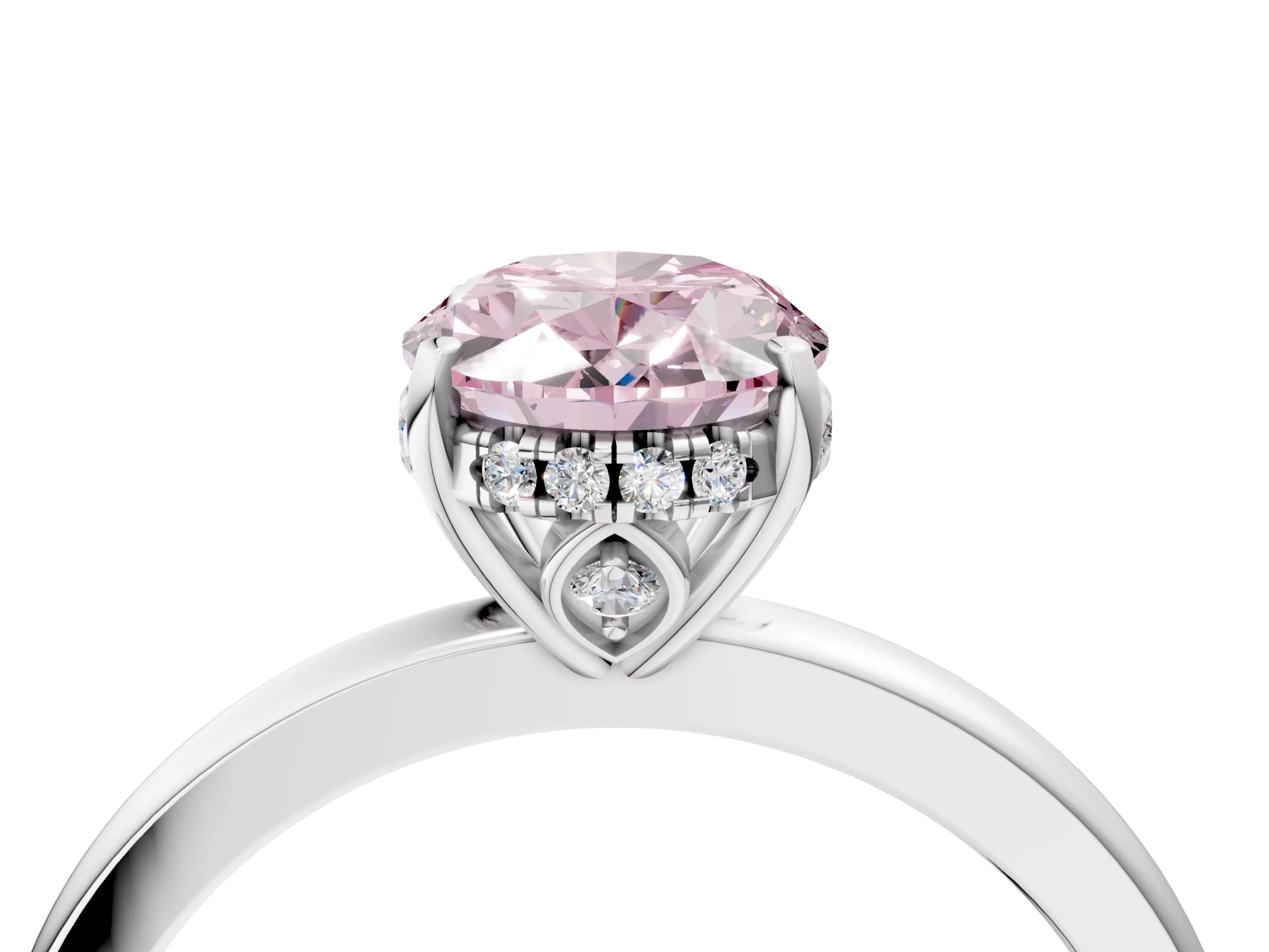 White gold Fancy Pink Oval Cut Solitaire Diamond Ring with Prong Setting and Plain Band_4