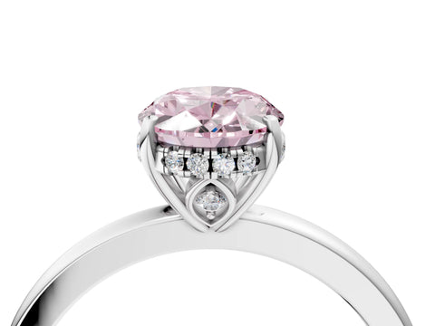 White gold Fancy Pink Oval Cut Solitaire Diamond Ring with Prong Setting and Plain Band_4