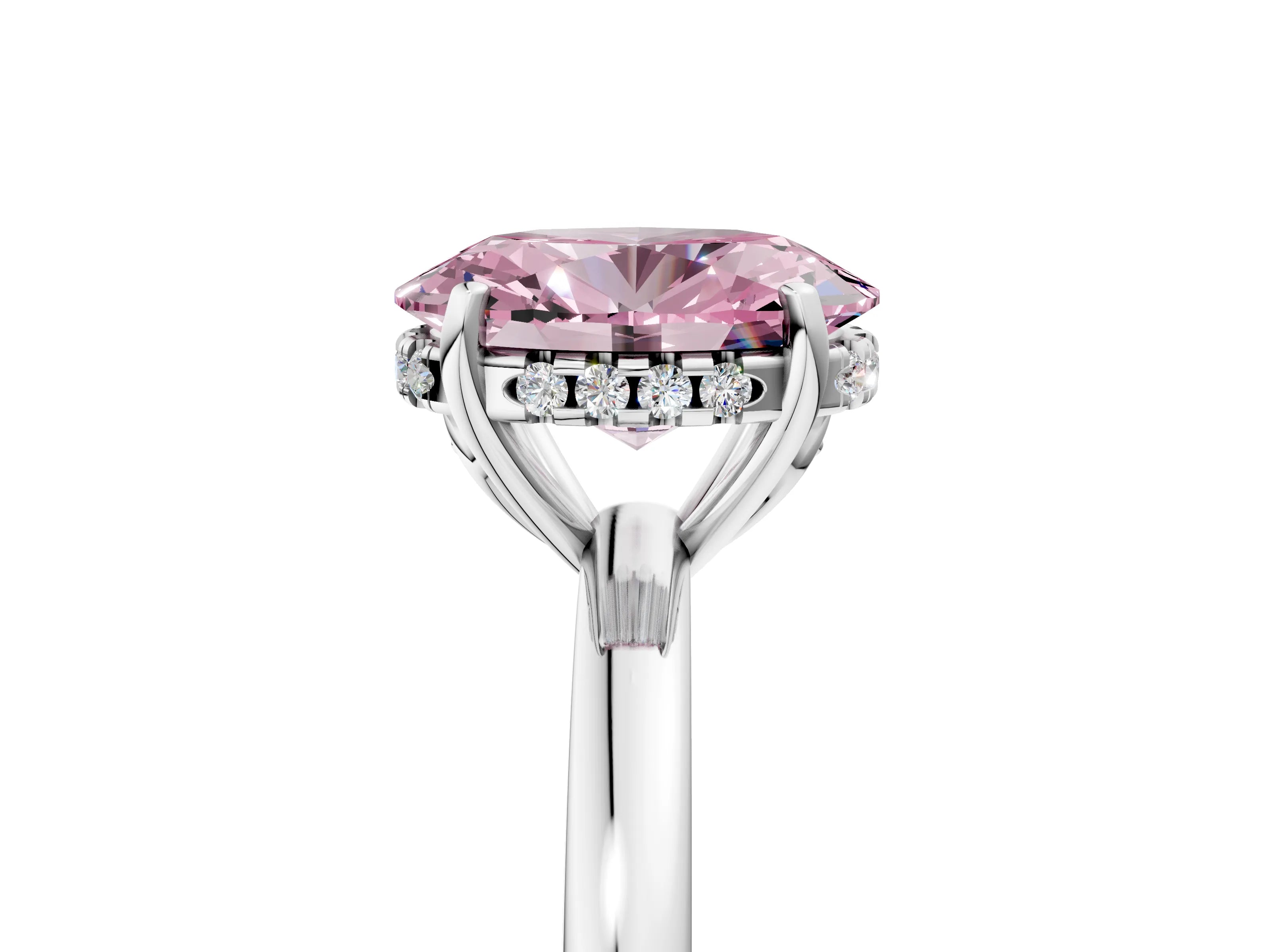 White gold Fancy Pink Oval Cut Solitaire Diamond Ring with Prong Setting and Plain Band_5