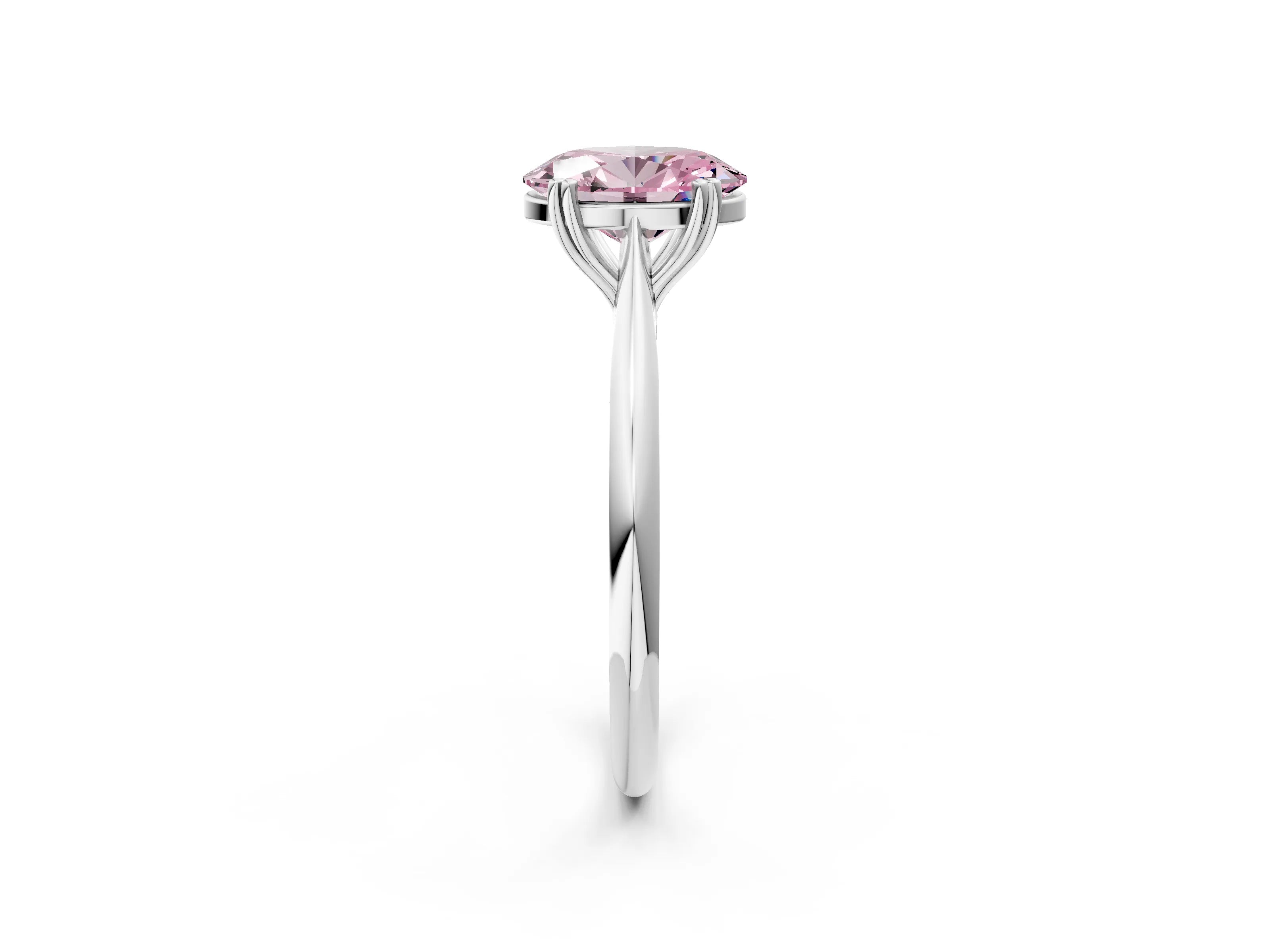 White gold Fancy Pink Oval Cut Solitaire Diamond Ring with Six-Prong Setting and Classic Band_2