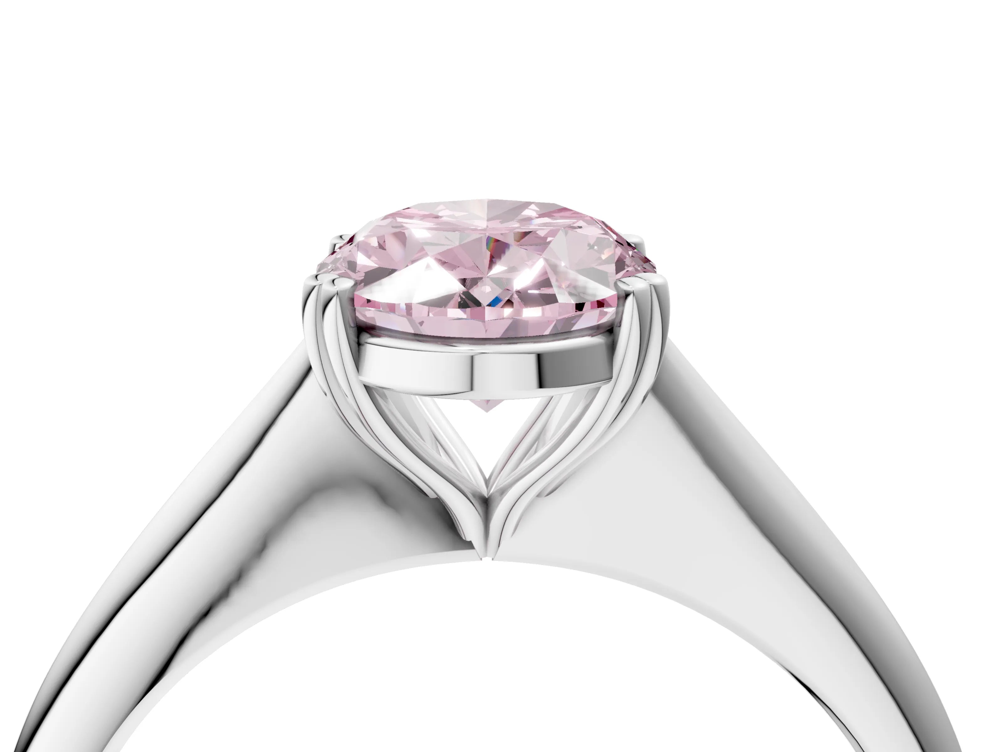 White gold Fancy Pink Oval Cut Solitaire Diamond Ring with Six-Prong Setting and Classic Band_4