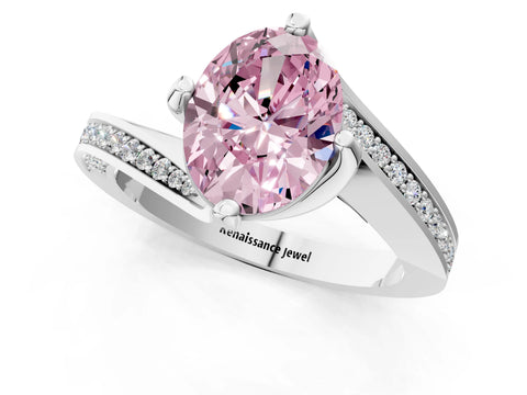 White gold Fancy Pink Oval Cut Solitaire Diamond Twist Band with Pavé Setting and Four-Prong Setting_13