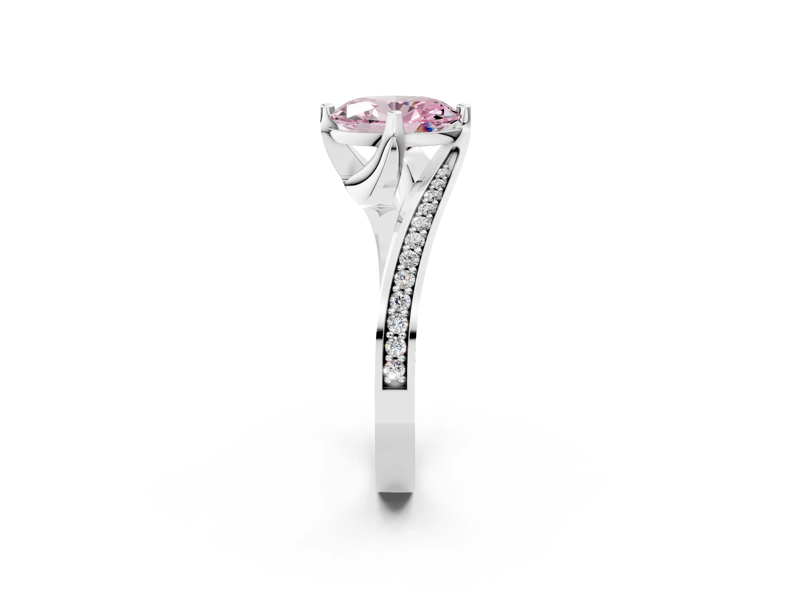 White gold Fancy Pink Oval Cut Solitaire Diamond Twist Band with Pavé Setting and Four-Prong Setting_14