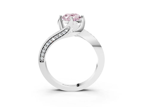 White gold Fancy Pink Oval Cut Solitaire Diamond Twist Band with Pavé Setting and Four-Prong Setting_15