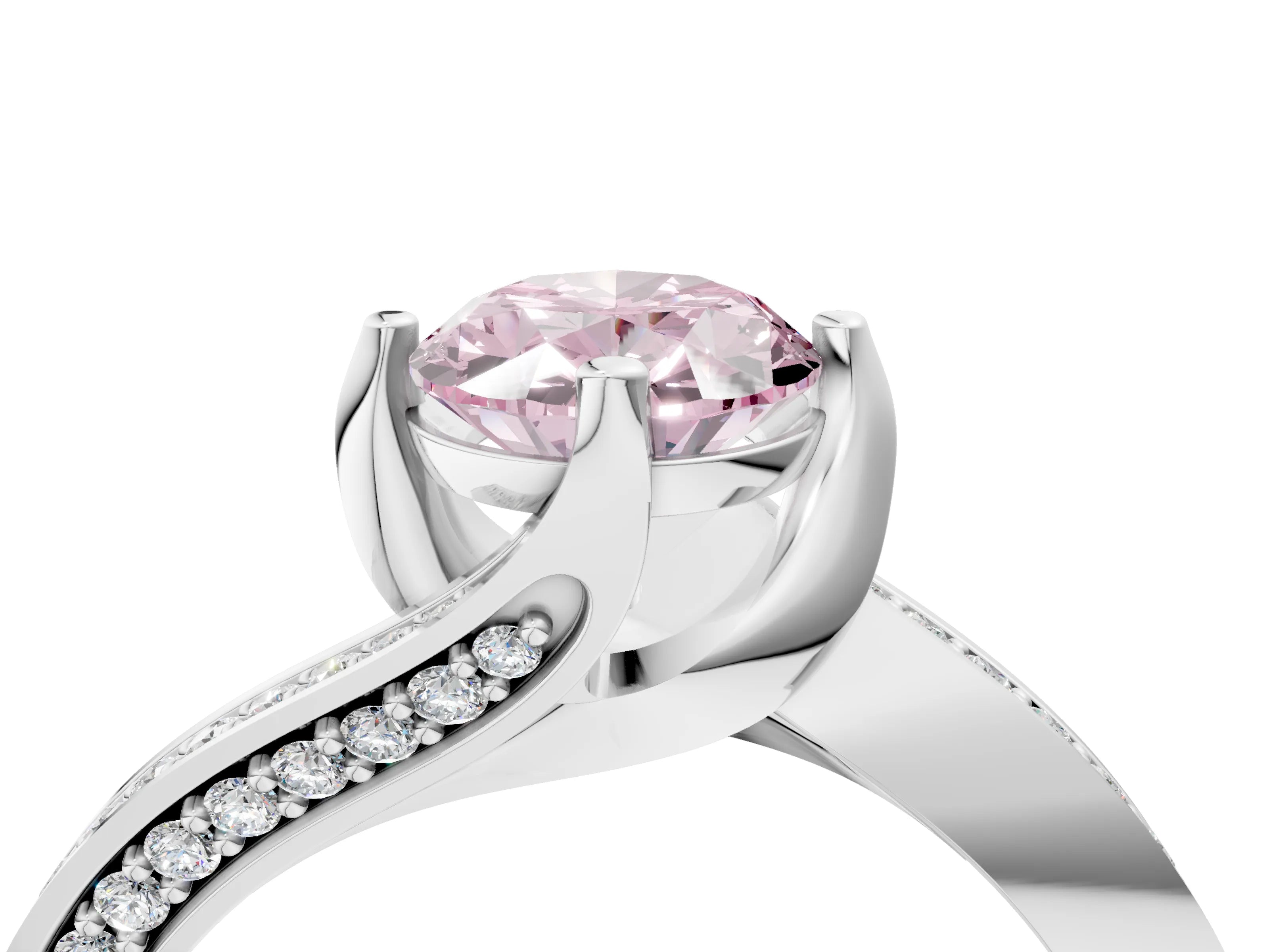 White gold Fancy Pink Oval Cut Solitaire Diamond Twist Band with Pavé Setting and Four-Prong Setting_16