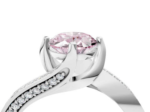 White gold Fancy Pink Oval Cut Solitaire Diamond Twist Band with Pavé Setting and Four-Prong Setting_16