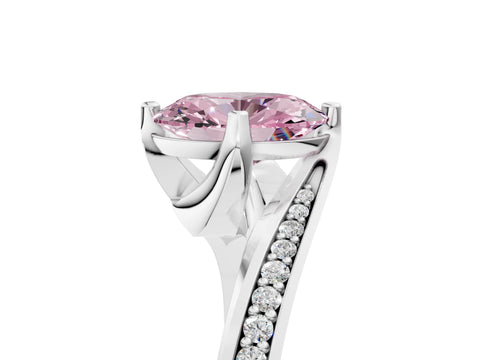White gold Fancy Pink Oval Cut Solitaire Diamond Twist Band with Pavé Setting and Four-Prong Setting_17