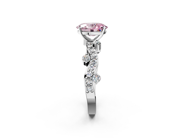 Platinum Fancy Pink Oval  Cut Solitaire Diamond Twisted Band with Pave Setting