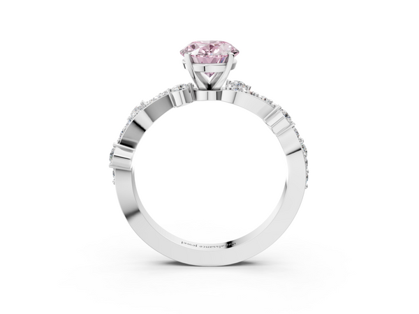 Platinum Fancy Pink Oval  Cut Solitaire Diamond Twisted Band with Pave Setting