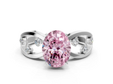 White gold Fancy Pink Oval  Cut Solitaire Diamond with Side Stones on Criss-Cross Band and Four-Prong Setting_3