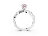 White gold Fancy Pink Oval  Cut Solitaire Diamond with Side Stones on Criss-Cross Band and Four-Prong Setting_6