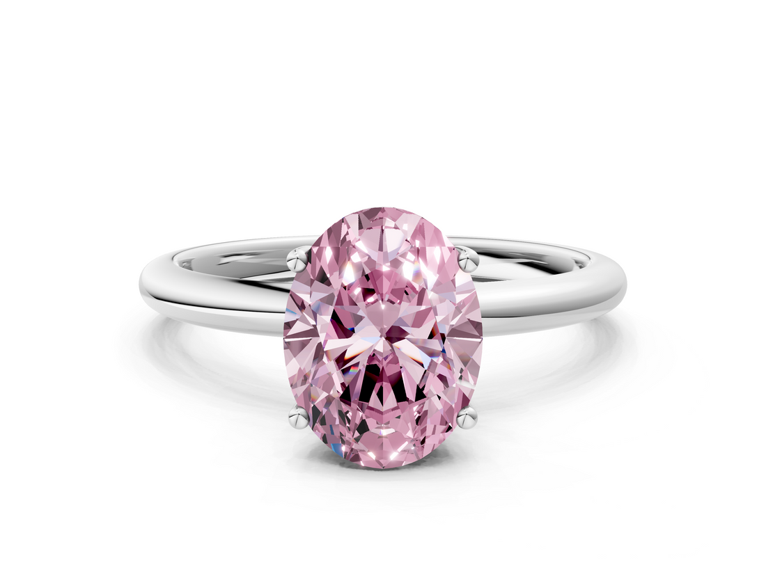 White gold Fancy Pink Oval  Cut Solitaire Engagement Ring with Four-Prong Setting and Classic Band_20