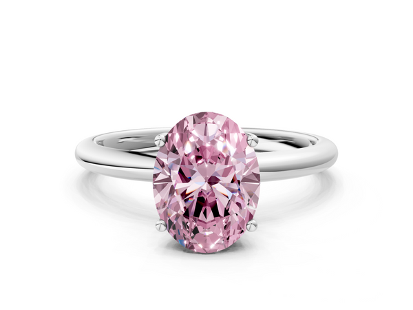 White gold Fancy Pink Oval  Cut Solitaire Engagement Ring with Four-Prong Setting and Classic Band