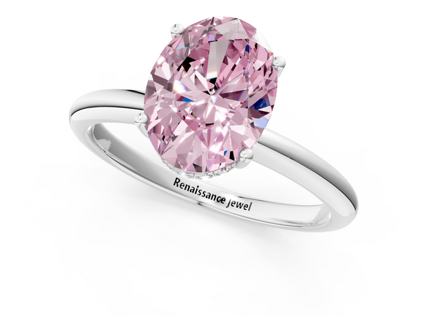 White gold Fancy Pink Oval  Cut Solitaire Engagement Ring with Four-Prong Setting and Classic Band