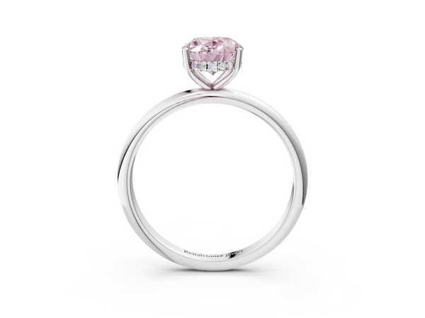 White gold Fancy Pink Oval  Cut Solitaire Engagement Ring with Four-Prong Setting and Classic Band