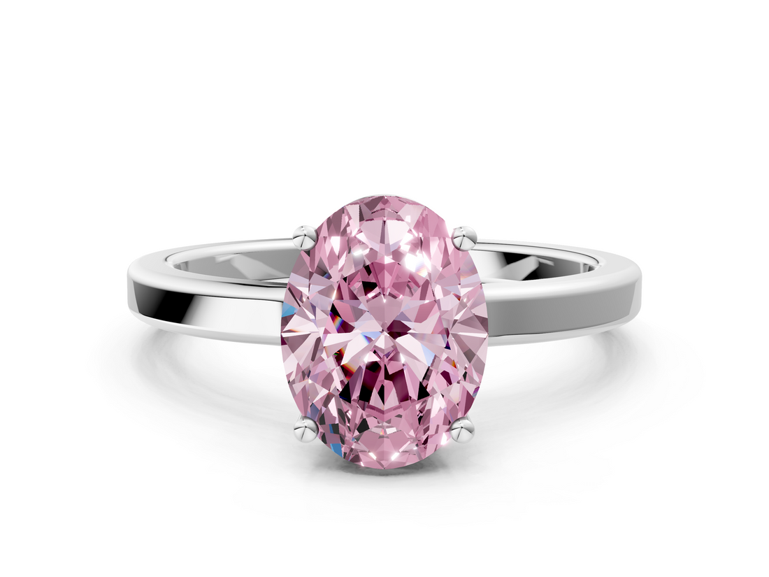 White gold Fancy Pink Oval  Cut Solitaire Engagement Ring with Four-Prong Setting on a Classic Band_20