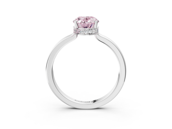 White gold Fancy Pink Oval  Cut Solitaire Engagement Ring with Four-Prong Setting on a Classic Band