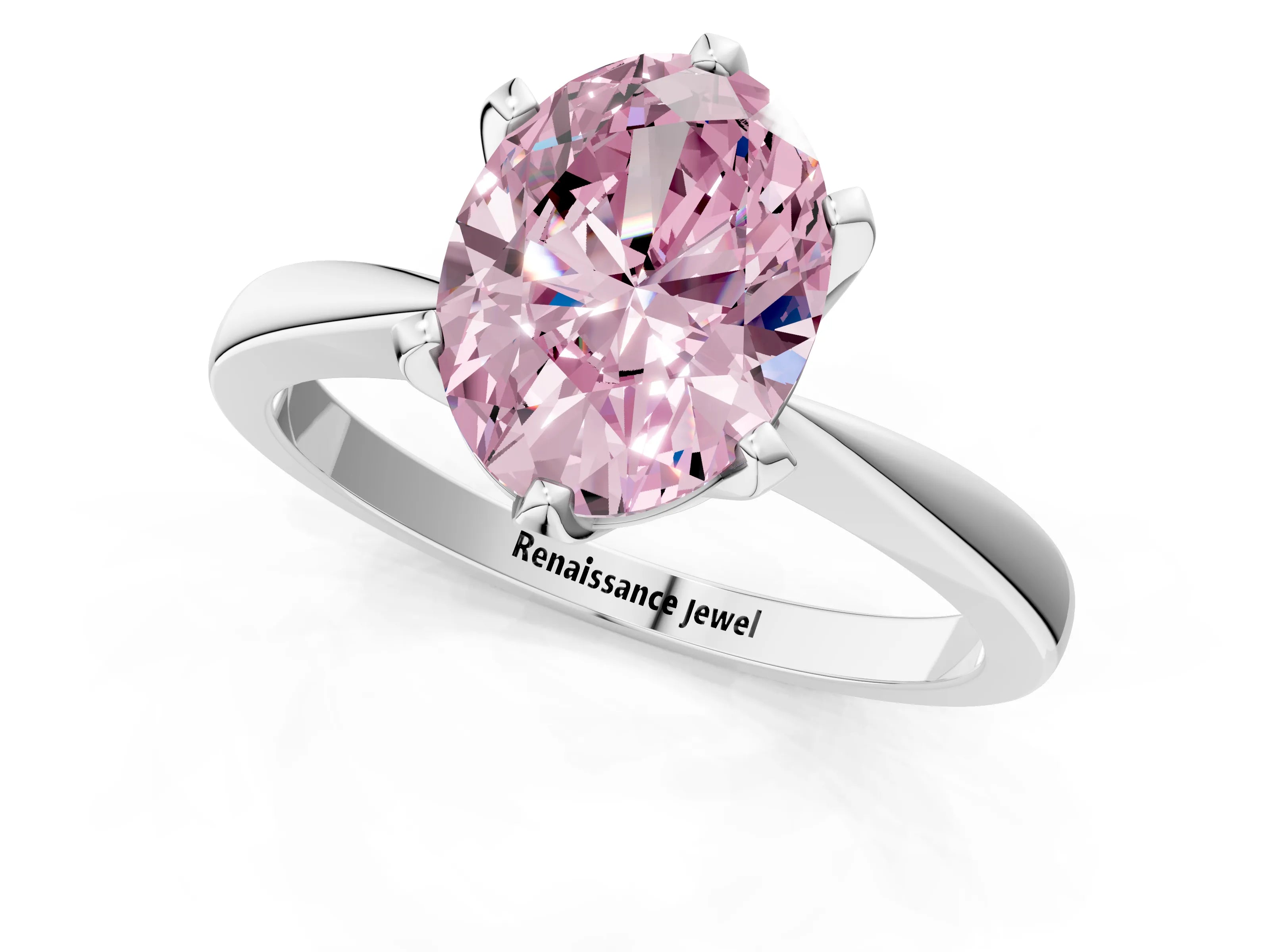 White gold Fancy Pink Oval Cut Solitaire Engagement Ring with Six-Prong Setting and Tapered Band_1