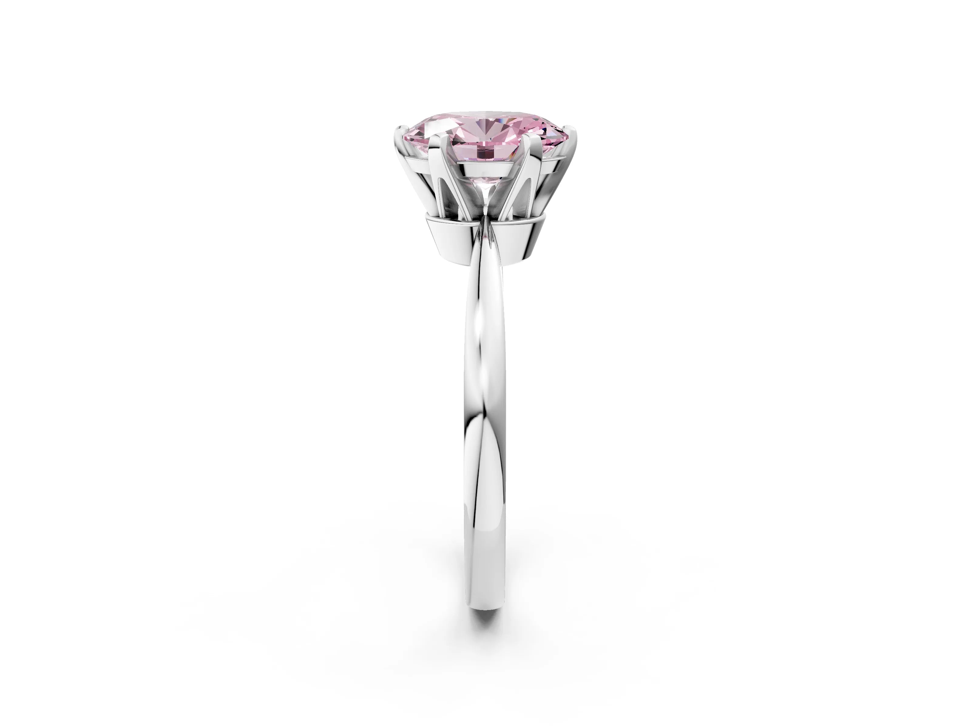 White gold Fancy Pink Oval Cut Solitaire Engagement Ring with Six-Prong Setting and Tapered Band_2