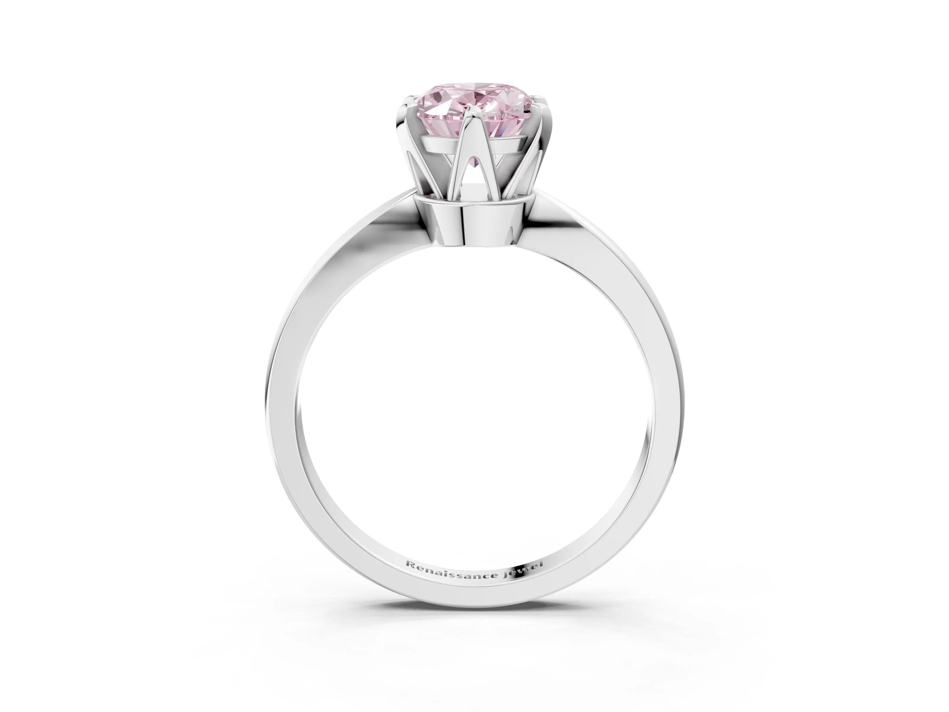 White gold Fancy Pink Oval Cut Solitaire Engagement Ring with Six-Prong Setting and Tapered Band_3