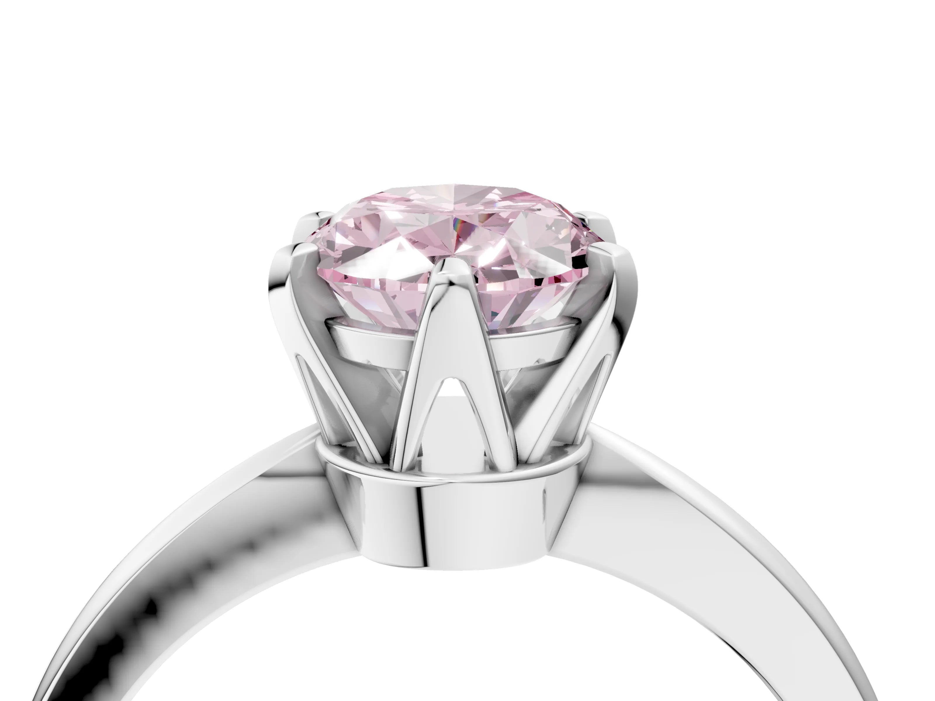 White gold Fancy Pink Oval Cut Solitaire Engagement Ring with Six-Prong Setting and Tapered Band_4