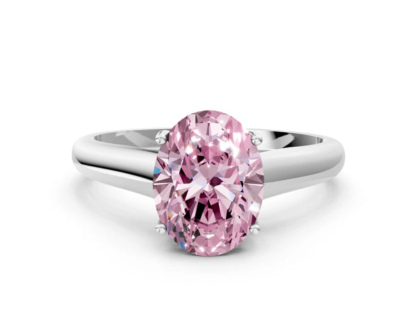 Platinum Fancy Pink Oval Cut Solitaire Engagement Ring with Tapered Band and Four-Prong Setting