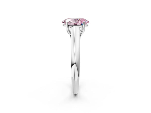 Platinum Fancy Pink Oval Cut Solitaire Engagement Ring with Tapered Band and Four-Prong Setting