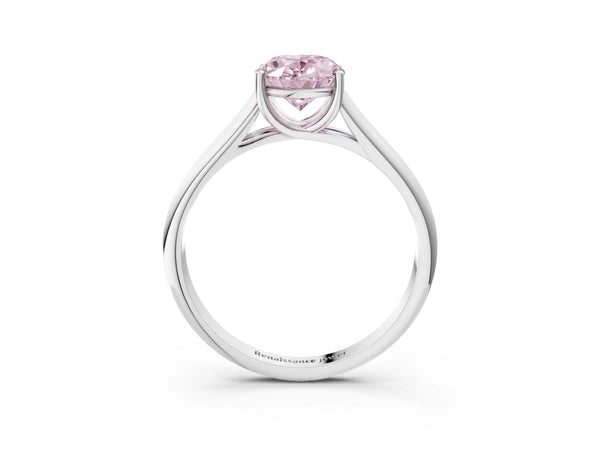 Platinum Fancy Pink Oval Cut Solitaire Engagement Ring with Tapered Band and Four-Prong Setting