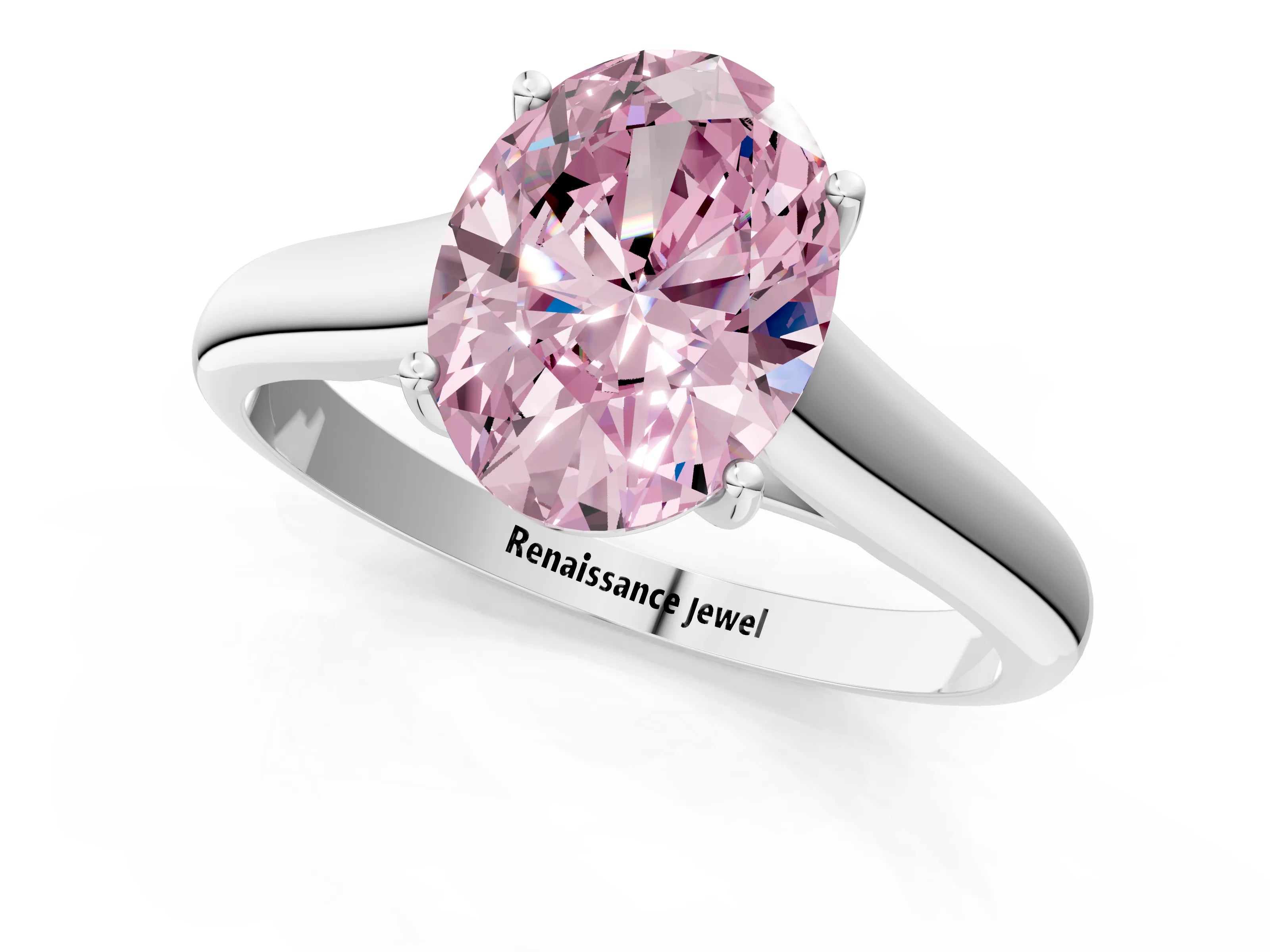 White gold Fancy Pink Oval Cut Solitaire Engagement Ring with Tapered Band and Four-Prong Setting_4
