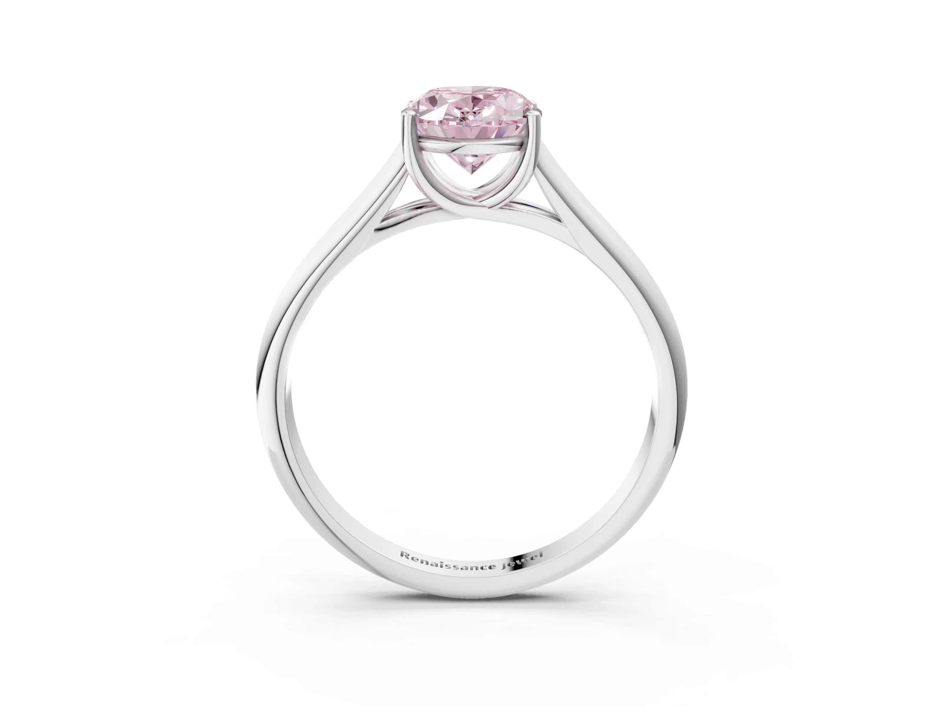 White gold Fancy Pink Oval Cut Solitaire Engagement Ring with Tapered Band and Four-Prong Setting_6