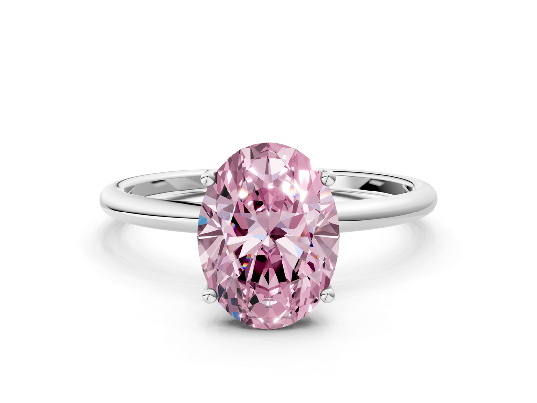 White gold Fancy Pink Oval  Cut Solitaire Engagement Ring with Thin Band and Four-Prong Setting_3