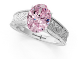 White gold Fancy Pink Oval  Cut Solitaire Engraved Band with Four-Prong Setting_62