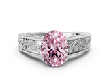 White gold Fancy Pink Oval  Cut Solitaire Engraved Band with Four-Prong Setting_62