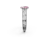 White gold Fancy Pink Oval  Cut Solitaire Engraved Band with Four-Prong Setting_64