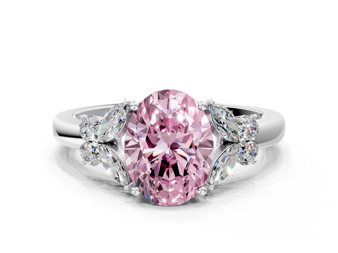 White gold Fancy Pink Oval  Cut Solitaire Floral Diamond Ring with Four-Prong Setting_37