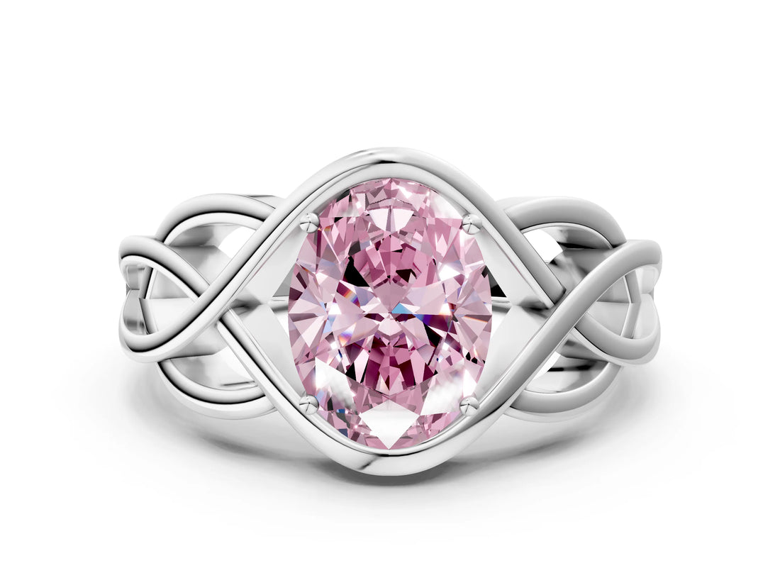 White gold Fancy Pink Oval Cut Solitaire Intertwined Band Prong Setting Ring