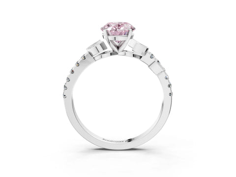 White gold Fancy Pink Oval Cut Solitaire Leaf-Inspired Diamond Ring with Pavé Band and Four-Prong Setting_15